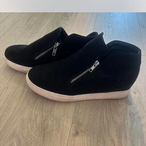 Black Suede Wedge Ankle Booties with Side Zipper